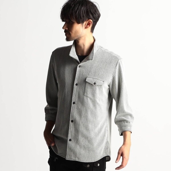 ニコルクラブフォーメン（NICOLE CLUB FOR MEN）/ラッセルストライプスタンドカラー7分袖シャツ_6