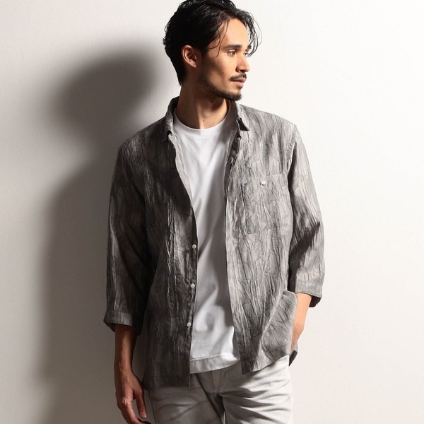 ニコルクラブフォーメン（NICOLE CLUB FOR MEN）/【RIELABO】シアージャカード ７分袖ショートレギュラーカラーシャツ