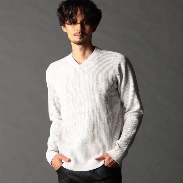 ニコルクラブフォーメン（NICOLE CLUB FOR MEN）/バーク風ジャカード Vネックプルオーバーニット