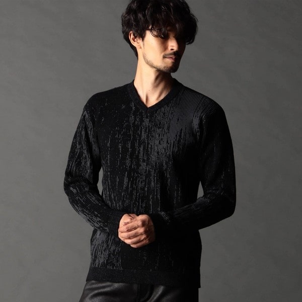 ニコルクラブフォーメン（NICOLE CLUB FOR MEN）/バーク風ジャカード Vネックプルオーバーニット