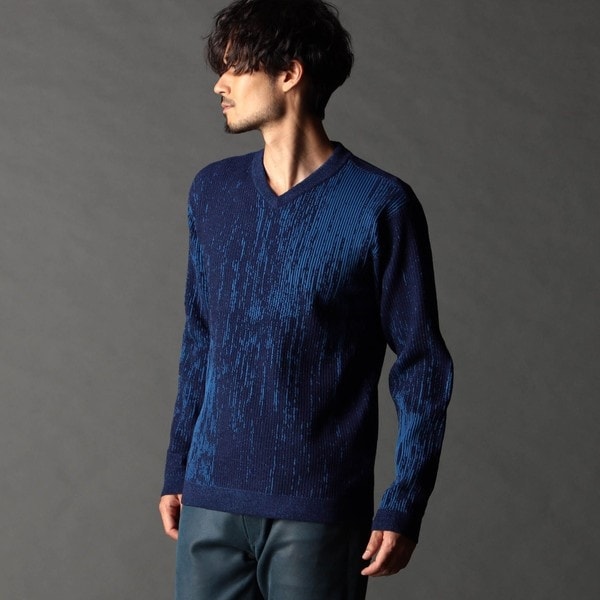 ニコルクラブフォーメン（NICOLE CLUB FOR MEN）/バーク風ジャカード Vネックプルオーバーニット