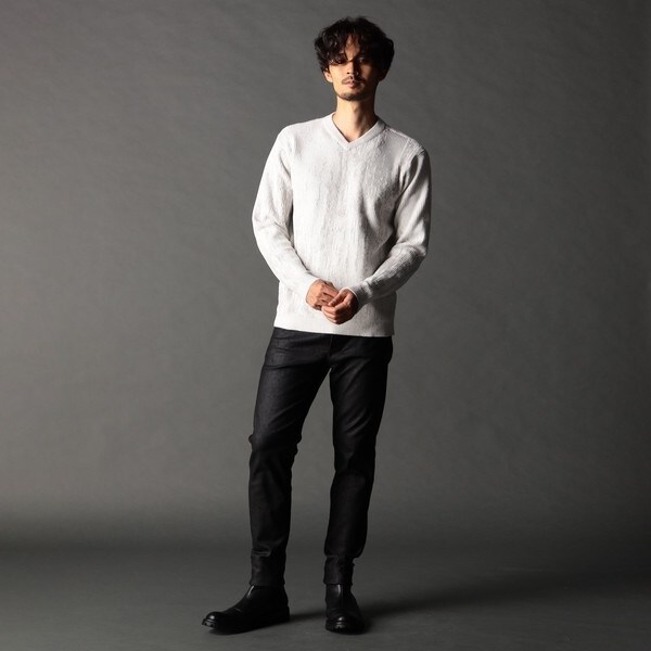 ニコルクラブフォーメン（NICOLE CLUB FOR MEN）/バーク風ジャカード Vネックプルオーバーニット