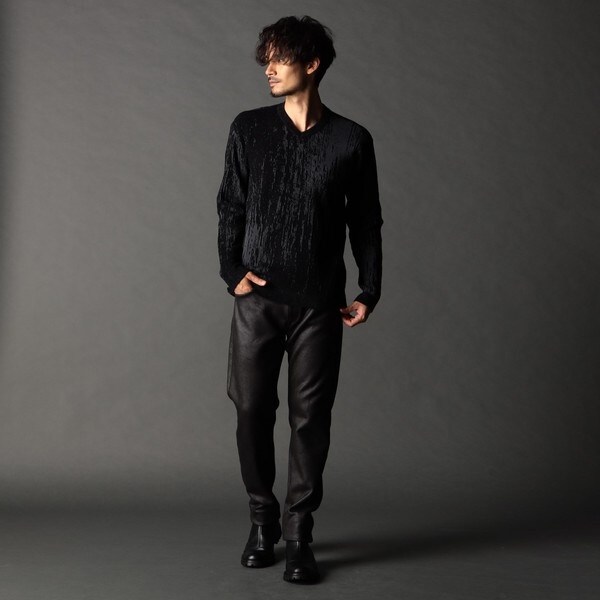 ニコルクラブフォーメン（NICOLE CLUB FOR MEN）/バーク風ジャカード Vネックプルオーバーニット