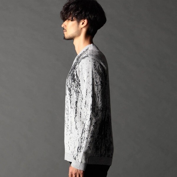 ニコルクラブフォーメン（NICOLE CLUB FOR MEN）/バーク風ジャカード Vネックプルオーバーニット