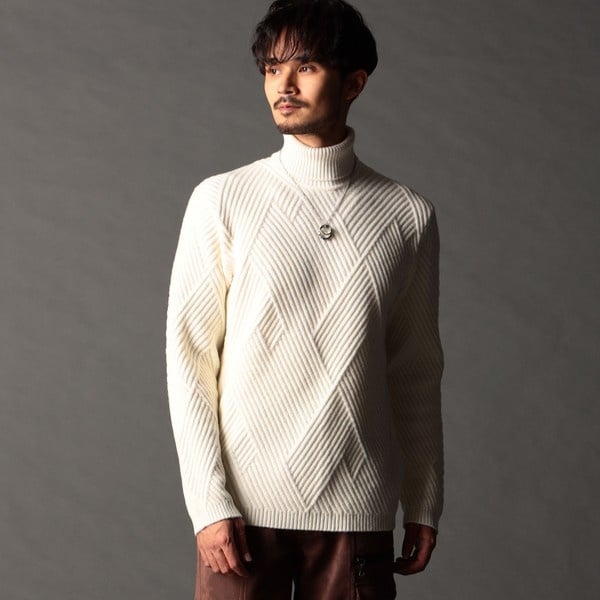 ニコルクラブフォーメン（NICOLE CLUB FOR MEN）/ビッグバスケットジャカード タートルネックニット