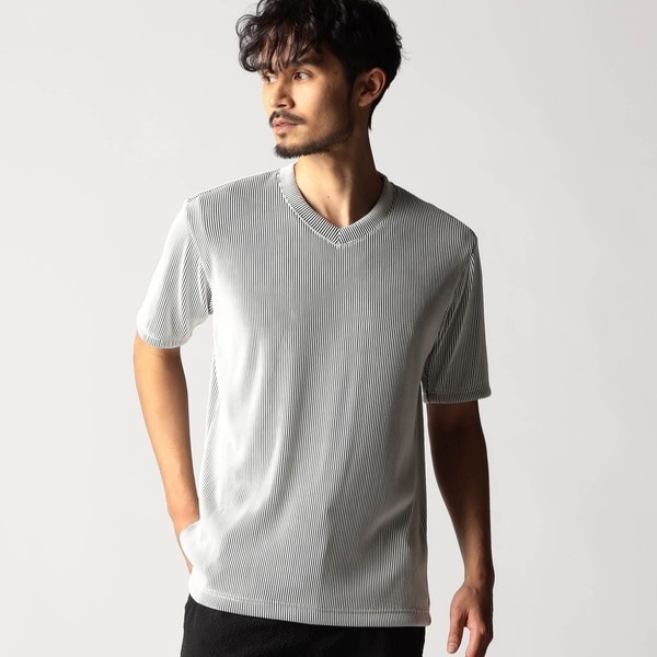 ニコルクラブフォーメン（NICOLE CLUB FOR MEN）/タックボーダー Vネック半袖カットソー