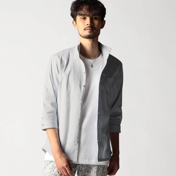 ニコルクラブフォーメン（NICOLE CLUB FOR MEN）/リバーシブルドビー ７分袖スタンドカラーシャツ 10,153円