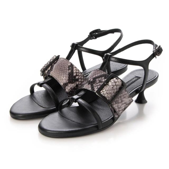 ワークス（works）/RABOKIGOSHI works 40mmキトゥンヒール/ヘビ柄本革ストラップサンダル