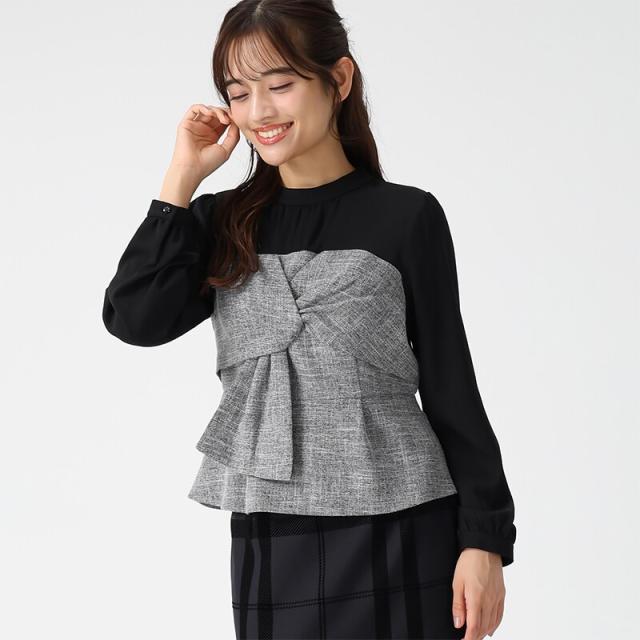 ミッシュマッシュ（MISCH MASCH）/2025秋冬新作 ツイードドッキングねじりペプラムブラウス