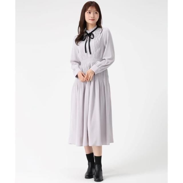 【NEW】ミッシュマッシュ（MISCH MASCH）/2025秋冬新作 配色リボンプリーツシフォンワンピース