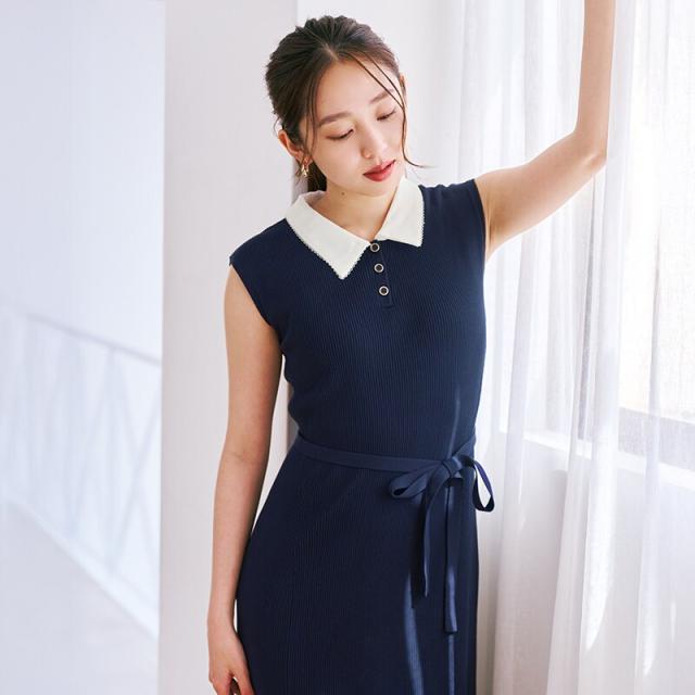 【NEW】ミッシュマッシュ（MISCH MASCH）/2026春夏新作 ポロ襟マーメイドニットワンピース