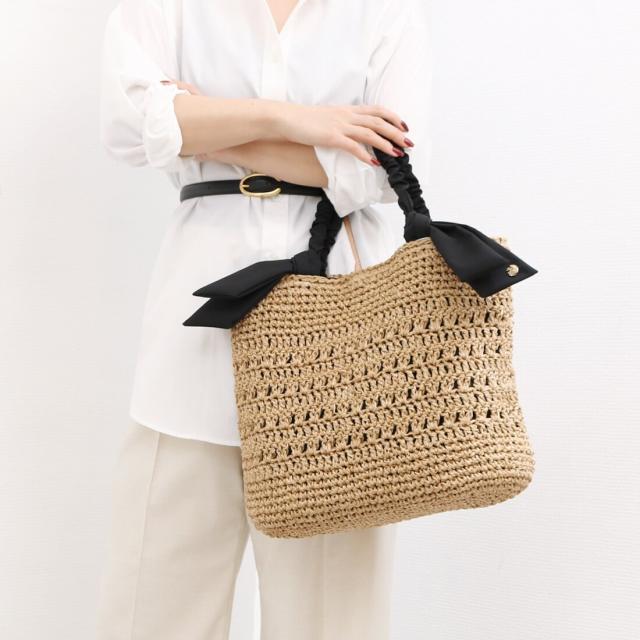 カシュカシュ（cache cache）/カシュカシュ cachecache / 下がりリボン柄編みトート カゴバッグ