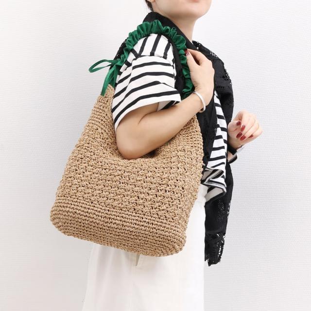 カシュカシュ（cache cache）/カシュカシュ cachecache / ドロストフリルハンドル地柄編みトート カゴバッグ