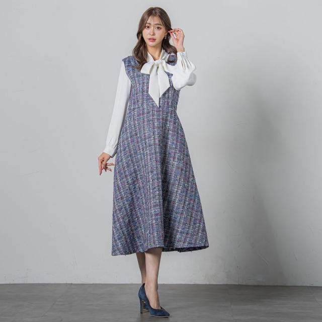 新品タグ付き！クイーンズコートQUEENS COURTのツィードセットアップM クイーンズコート（QUEENS COURT）/ファンシーツィード