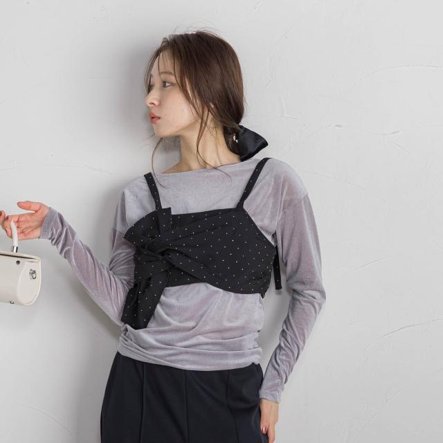 QUEENS COURT / クイーンズコート ラインストーンリボンビスチェアンサンブル≪手洗い可能≫ QUEENS COURT｜ラインストーンリボンビスチェアンサンブル
