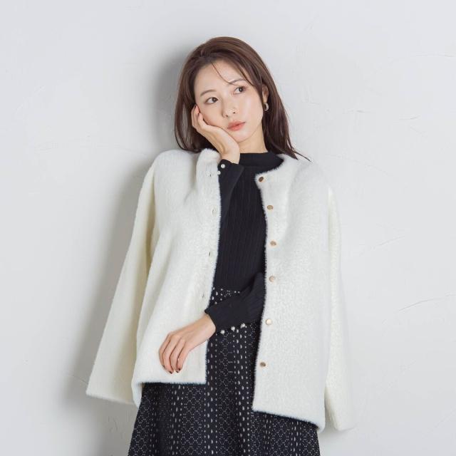 クイーンズコート（QUEENS COURT）/【新色追加】フェレットタッチWフェイスニットカーディガン≪手洗い可能≫の通販は