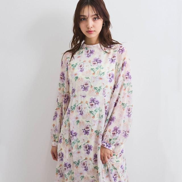 クイーンズコート（QUEENS COURT）/フラワーシアーワンピース≪洗濯機で洗える≫