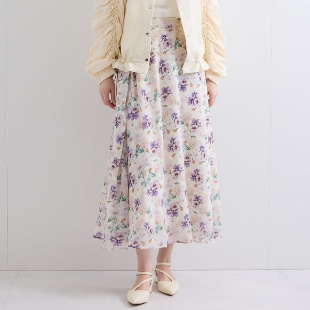 【NEW】クイーンズコート（QUEENS COURT）/フラワーシアーサーキュラースカート≪洗濯機で洗える≫の通販は