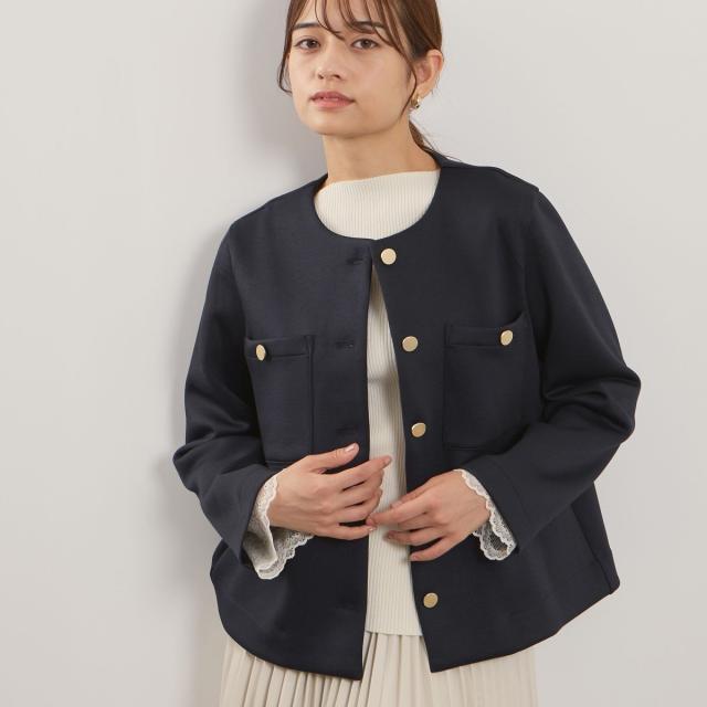 クイーンズコート（QUEENS COURT）/カルゼダンボールノーカラージャケット≪手洗い可能≫