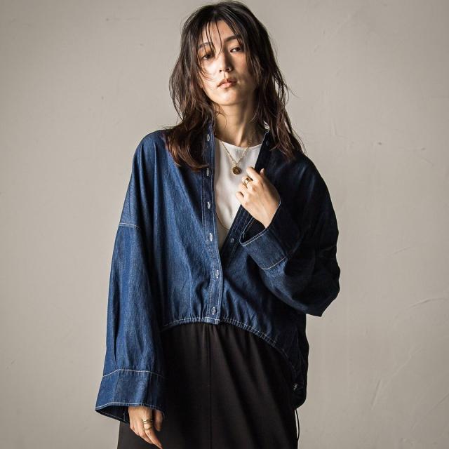 メイソングレイ（MAYSON GREY）/【WEB限定】ドロストクロップドデニムシャツ≪洗濯機で洗える≫