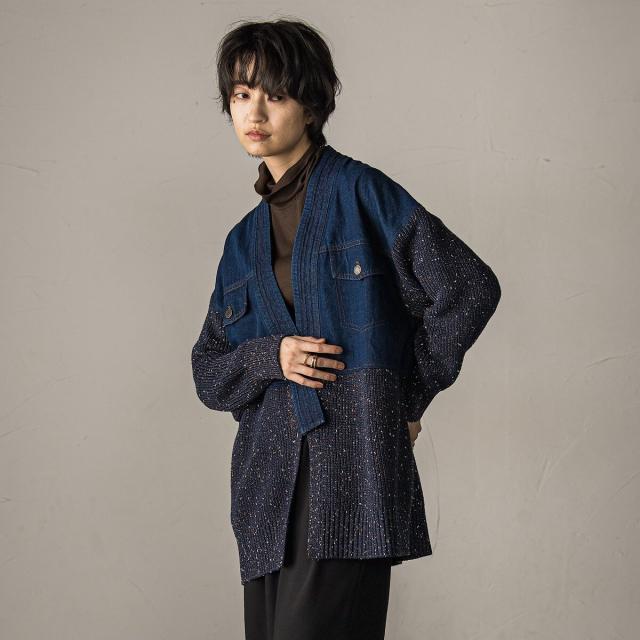 メイソングレイ（MAYSON GREY）/デニムドッキングニットカーディガン
