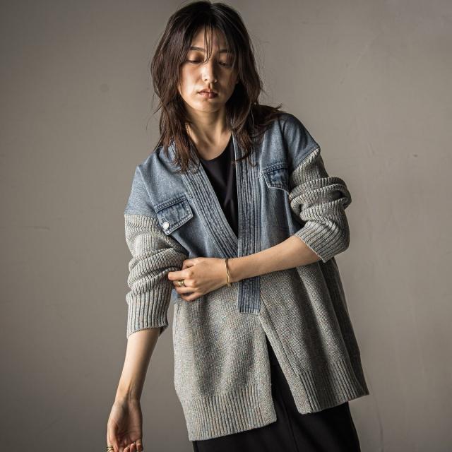 メイソングレイ（MAYSON GREY）/デニムドッキングニットカーディガン