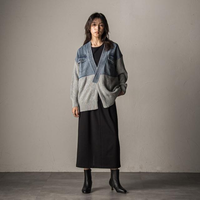 メイソングレイ（MAYSON GREY）/デニムドッキングニットカーディガン