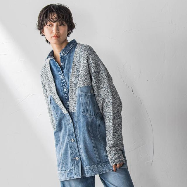メイソングレイ（MAYSON GREY）/デニムドッキングニットカーディガン≪洗濯機で洗える≫