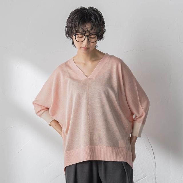 メイソングレイ（MAYSON GREY）/LEVITA配色Vネックドルマンニットプルオーバー