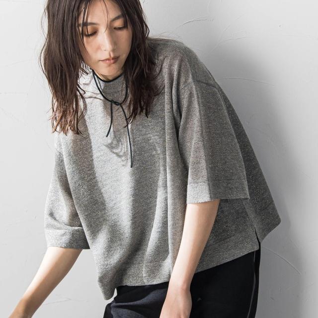 メイソングレイ（MAYSON GREY）/シアーラメ裏毛ハーフスリーブニットプルオーバー