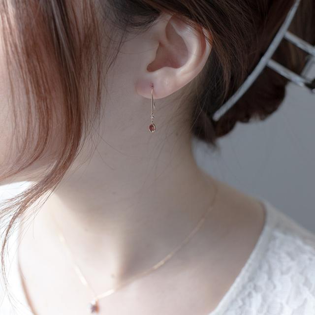 ブルーム（BLOOM）/1月誕生石 K10 イエローゴールド ガーネット しずく フック ピアス_7
