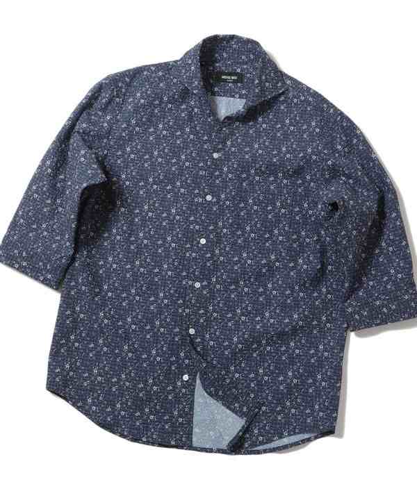 メンズビギ/エアリーサッカー千鳥フラワープリント七分袖シャツの通販