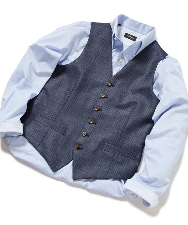メンズビギ（MEN’S BIGI）/ブライトインディゴ調チェックストレッチベスト＜スリーピース対応＞