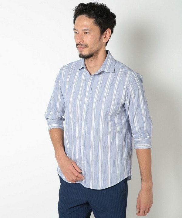 メンズビギ（MEN’S BIGI）/変形タックサッカーストライプ7分シャツ_2