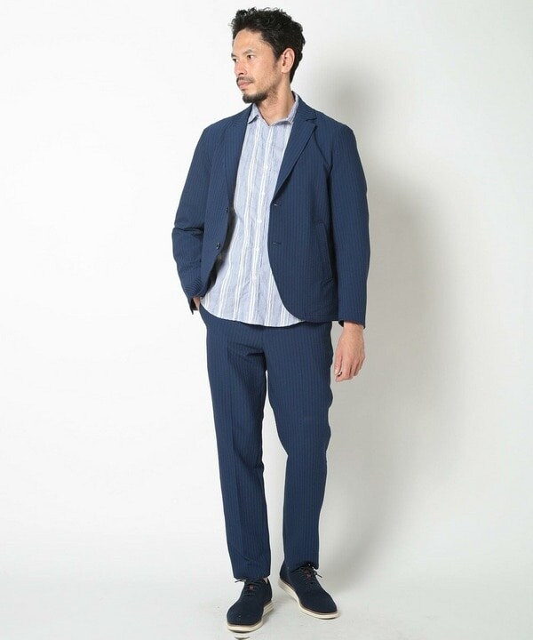メンズビギ（MEN’S BIGI）/変形タックサッカーストライプ7分シャツ_5