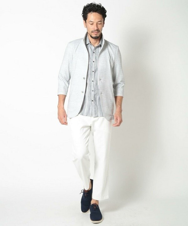 メンズビギ（MEN’S BIGI）/変形タックサッカーストライプ7分シャツ_10