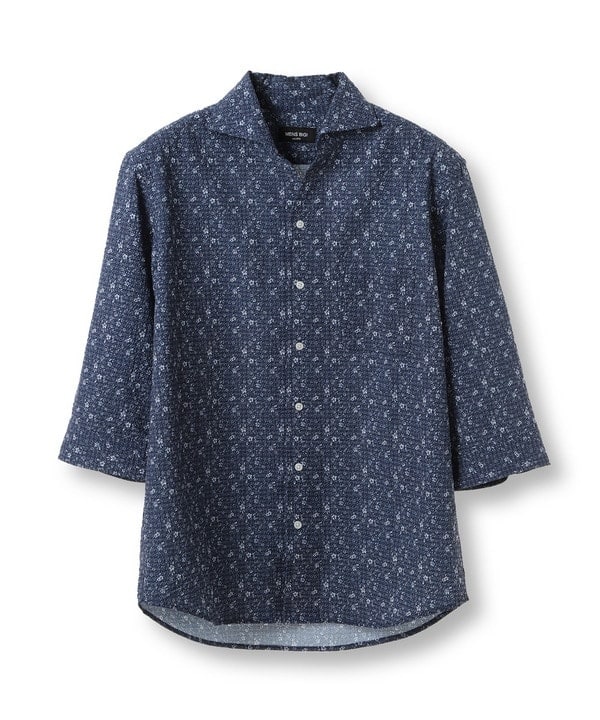 メンズビギ（MEN’S BIGI）/エアリーサッカー千鳥フラワープリント七分袖シャツ〈イージーケア/吸水速乾〉_1