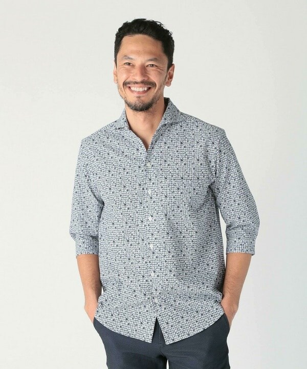 メンズビギ（MEN’S BIGI）/エアリーサッカー千鳥フラワープリント七分袖シャツ〈イージーケア/吸水速乾〉_6