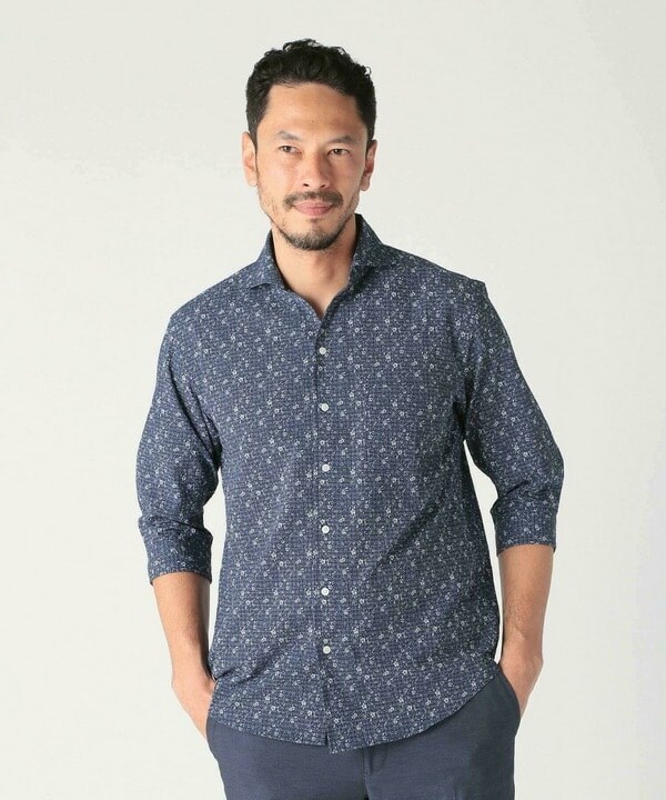 メンズビギ（MEN’S BIGI）/エアリーサッカー千鳥フラワープリント七分袖シャツ〈イージーケア/吸水速乾〉_7