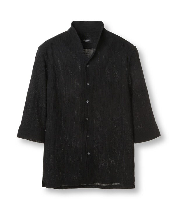 メンズビギ（MEN’S BIGI）/カラミ織風サッカー七分袖スタンドカラーシャツ_3