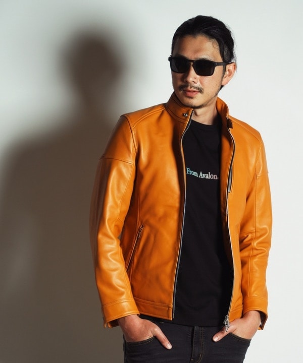 美品 ラトルトラップ メンズビギ レザージャケット キャメル系 XLサイズ ラトルトラップ シングルライダース レザージャケット 羊革 ボルドー