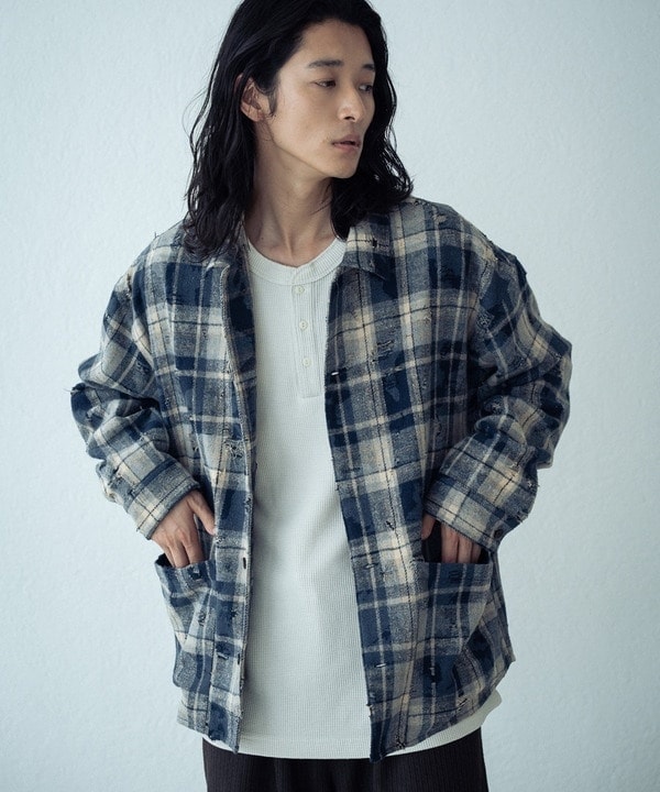 ラトルトラップ（RATTLE TRAP）/ダメージネルチェックシャツブルゾン