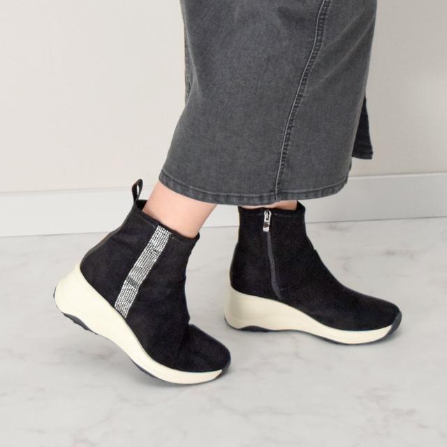 ブリジット バーキン（Bridget Birkin）/Bridget Birkin◆6．5cmヒール◆ラインストーンハイカットスニーカーブーツ