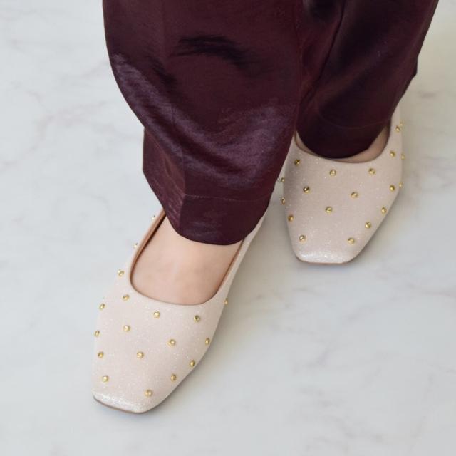 ブリジット バーキン（Bridget Birkin）/25秋冬新作◆Bridget Birkin◆1cmヒール◆ドットビジューグリッターフラットシューズ