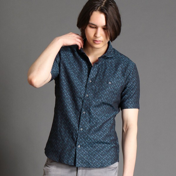 ムッシュニコル（MONSIEUR NICOLE）/ジオメトリック柄　綿麻　半袖シャツの通販は 4,963円