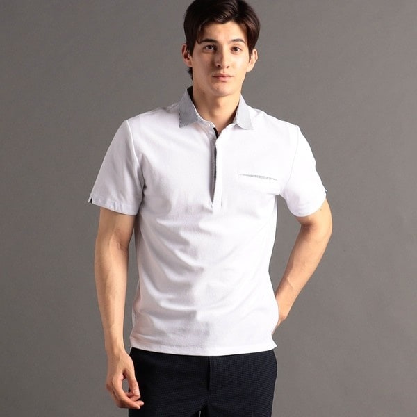 ムッシュニコル（MONSIEUR NICOLE）/ハニカムジャージー ストライプシャツ襟 ポロシャツ