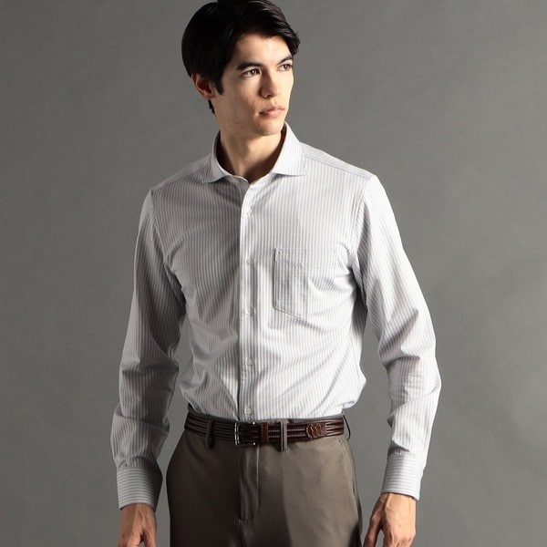 ムッシュニコルエクストラ（MONSIEUR NICOLE ex/tra）/【ex/tra】ジャカードストライプ カッタウェイカラーシャツ