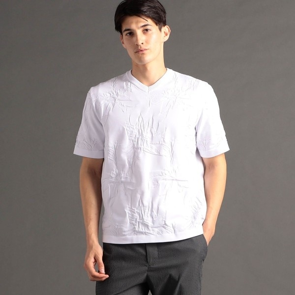 ムッシュニコルエクストラ（MONSIEUR NICOLE ex/tra）/【ex/tra】ボタニカルジャカード VネックニットTシャツ