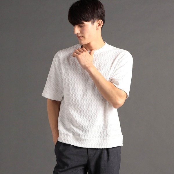 ジオメトリックブリスタージャカード クルーネックTシャツ ジオメトリックブリスタージャカード クルーネックTシャツ／ムッシュ