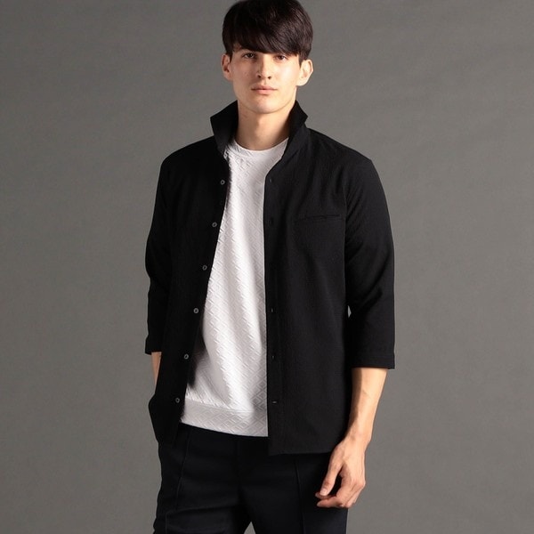 ムッシュニコル（MONSIEUR NICOLE）/ブロックサッカー カッタウェイカラー七分袖シャツ